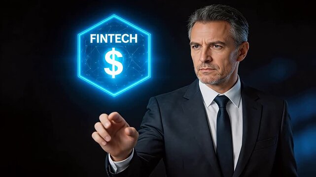 Businessman interacting with fintech icon