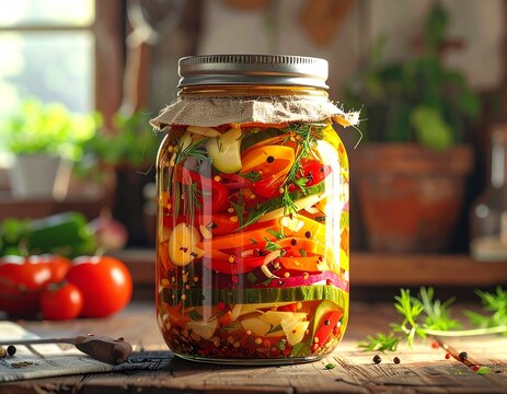 Fermentiertes Gem&uuml;se im Glas Detailaufnahme