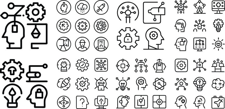 Innovation icons illustrate various aspects of ideas, including creative, technology and knowledge. 
