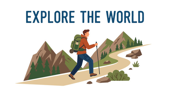 Man hiking with backpack outdoors.