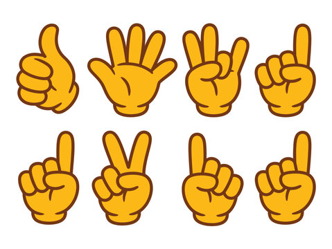 Foam hand gesture icon vector illustration showing finger count variations and thumbs up signs for victory team spirit sports support