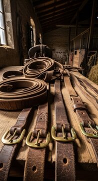 Distressed Leather Horse Straps and Buckles