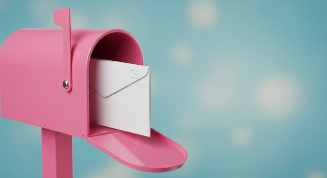 Pink Mailbox with Letter: A charming pink mailbox, with a fresh white envelope peeking out. An iconic symbol of communication, this image evokes anticipation and connection. 