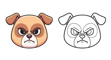 Obraz premium Angry Cartoon Dog Mascot Head Illustration - Colored and Line Art Coloring Page Outlines