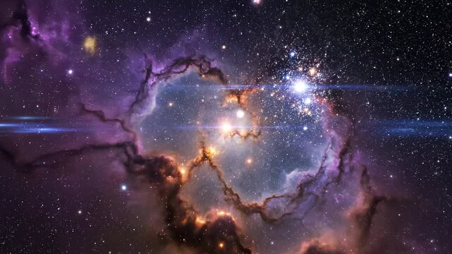 Stunning deep space nebula with vibrant cosmic dust and glowing star clusters in the distant universe.