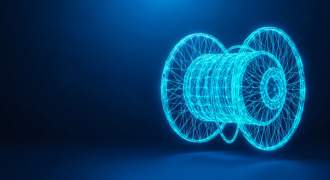 3D rendered illustration of a dynamic DNA double helix with vibrant blue neon light effects, symbolizing technology, science, and innovation.