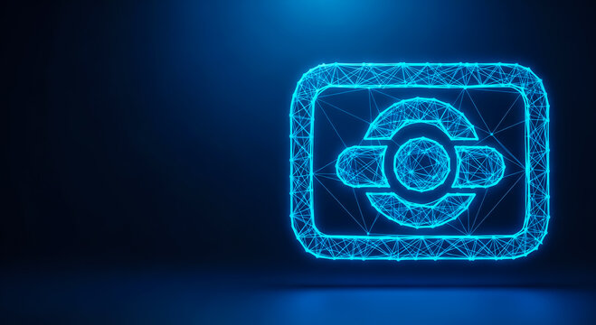Glowing 3D atom model displayed on a digital network interface, symbolizing technology, science, and innovation in a cyber-themed setting.