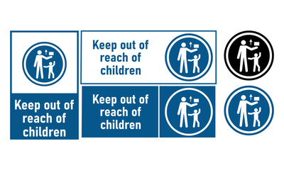 Keep Out of Reach of Children Icon Set Blue Black Multiple Versions © Muhammad