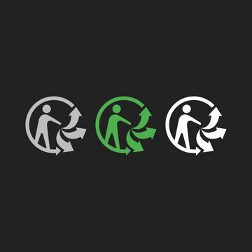 Triman Recycling Person Icon Set Gray Green White Dark