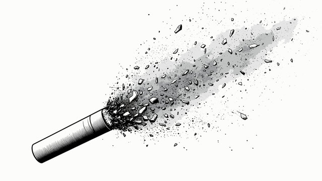 Cigarette exploding and shattering into fragments illustration