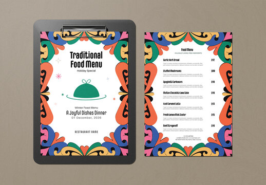 Traditional Food Menu Cultural Theme