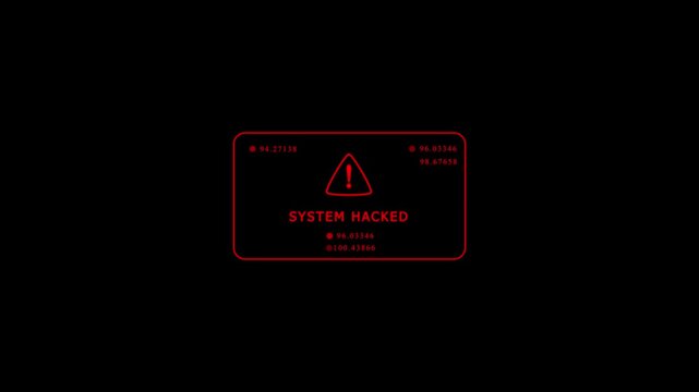 System hack security breach computer hacking warning message hacked alert. Motion graphics animation 4K resolution