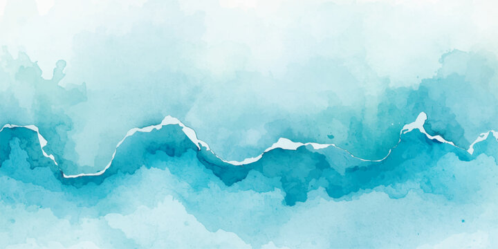 Abstract blue watercolor background with soft flowing ocean waves and layered ink wash texture in aqua teal and navy tones creating a calm atmospheric gradient with misty edges and fluid minimalist de