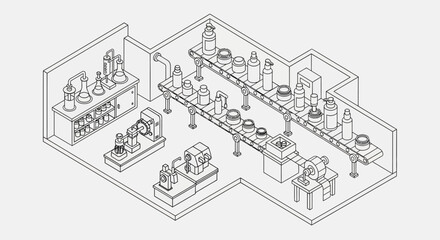 Obraz premium Cosmetic Production Line with Lab and Automated Packaging Isometric Illustration