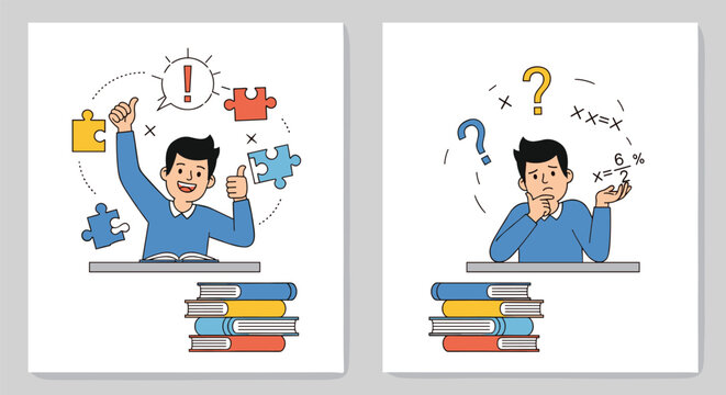 Comparison of a student feeling successful and confident after learning versus a student feeling confused and frustrated.