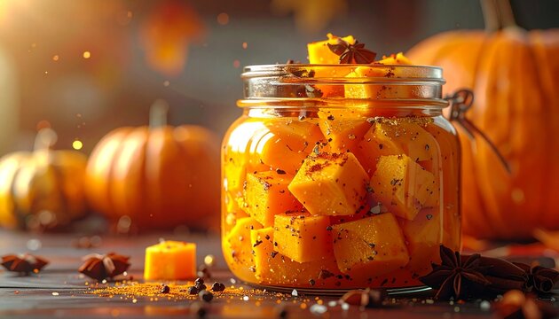 K&uuml;rbis einlegen im Glas herbstlich dargestellt