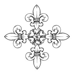 fleur de lis engraving vector with line art hand drawn illustration © Riza