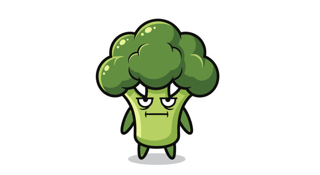 Funny Grumpy Broccoli Character Mascot Illustration, Angry Cartoon Vegetable Vector Isolated on White Background