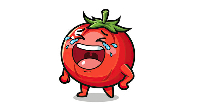 Crying Cartoon Tomato Character Illustration with Tears Expressing Sadness and Grief