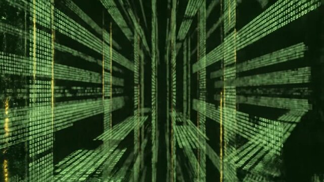 Abstract digital background featuring green binary code and data streams for cybersecurity and technology concepts.