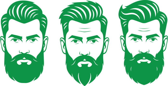 Three variations of a stylish green bearded man illustration Vector, illustration