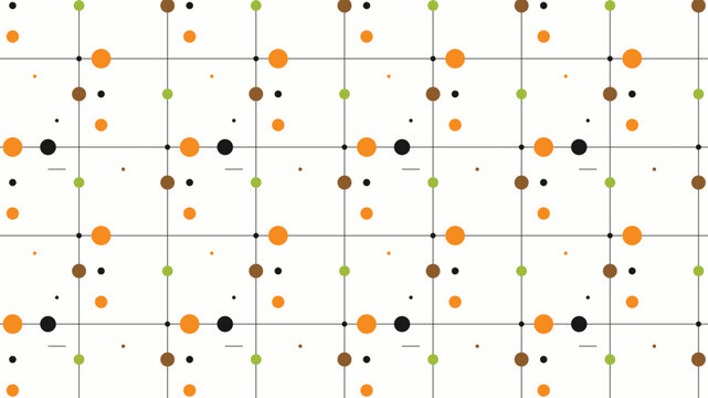 Minimalist geometric grid pattern, abstract orange and black circle background vector, modern technical data visualization aesthetic