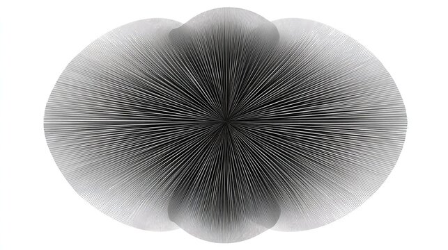 Concentric, fine, radial lines converge toward a dark central point forming an abstract, oblong shape