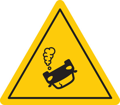 car rollover warning sign with flipped vehicle icon road safety hazard symbol yellow triangle