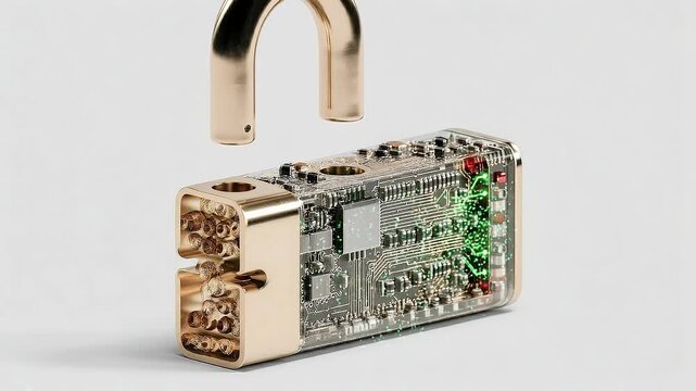 Seamless loop digital security lock animation, blockchain encryption and data validation system.