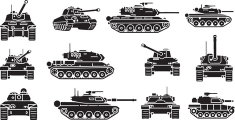 Military Tank Silhouette Set Armored Vehicle Vector Icons © Vector 4 You