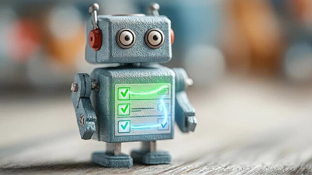 Seamless loop governance automation robot animation, corporate compliance verification system concept.