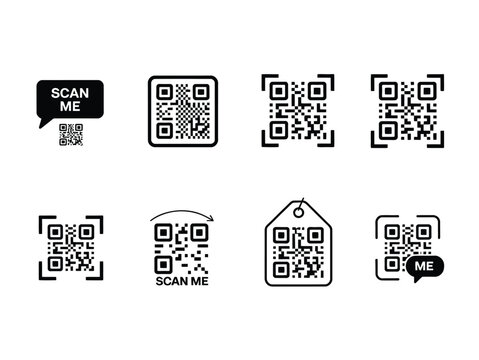 QR code frame template vector illustration featuring scan me labels for mobile smartphone payment system discounts and quick response codes
