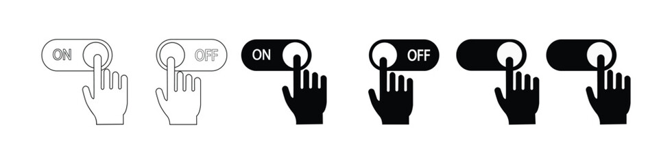 Obraz premium Finger Control Switch Icons – On Off Slider Button Vector Collection