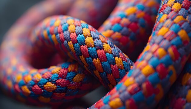 Outdoor Exploration and Rock Climbing Concept Featuring a Detailed Multicolored Braided Rope