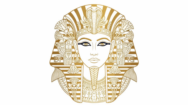 Illustration of Egyptian Pharaoh King Tutankhamun with gold headdress.