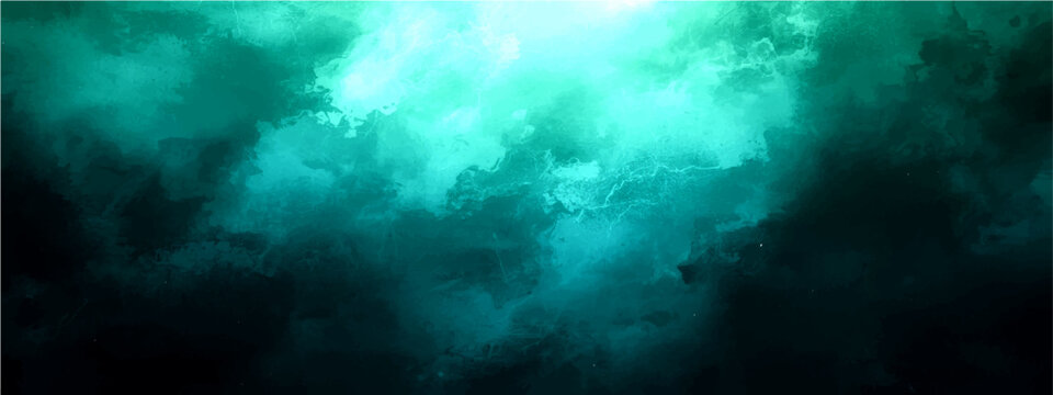Seamless underwater world loop featuring an abstract background with rays of light piercing through a dark blue sea texture under a stormy heaven cloudscape