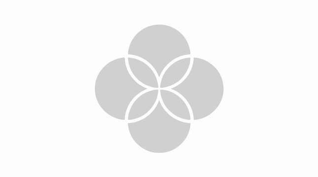 Minimalist geometric floral pattern with four overlapping circles on white background.