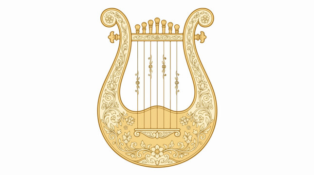 Ornate golden lyre musical instrument illustration.