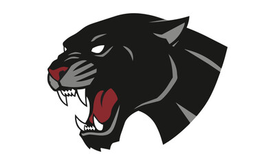 Obraz premium Aggressive panther head profile with sharp angular features and bared teeth on a white background wild animal mascot concept