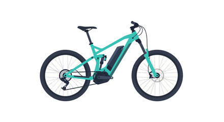 Fototapeta premium Isolated Turquoise Electric Mountain Bike Full Suspension on White Background