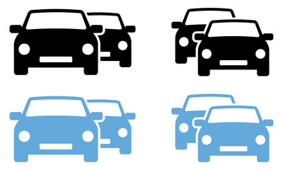Fototapeta premium Four stylized car in black and blue arranged in two rows of two car vehicle transportation traffic driving automobile black car