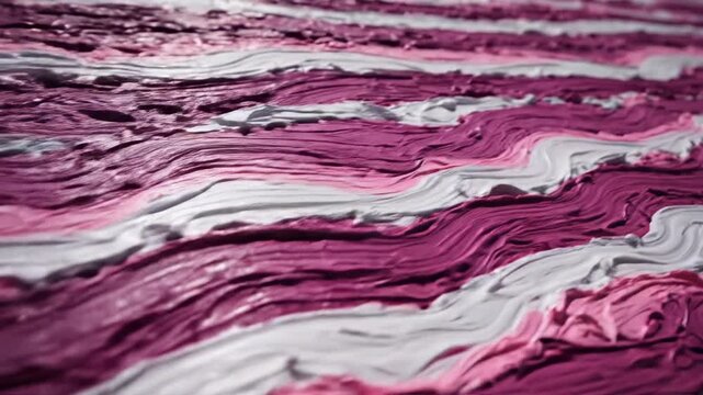 Abstract impasto oil painting texture with thick pink and white brush strokes on canvas.