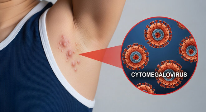 Cytomegalovirus CMV infection symptoms on human skin armpit