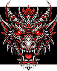 Fototapeta premium Aggressive Tribal Dragon Head Illustration.