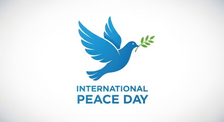 Fototapeta premium International peace day concept with blue dove carrying an olive branch isolated on white background