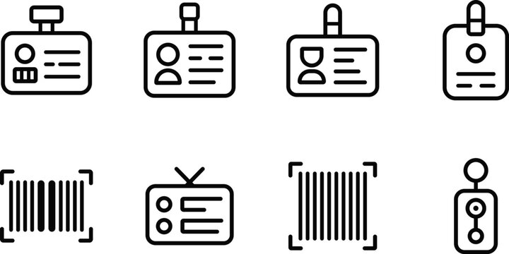 Collection of various identification and barcode icons on white background