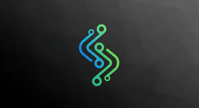 Abstract digital connectivity logo with flowing gradient blue and green lines, symbolizing modern network data processing and dynamic technological integration