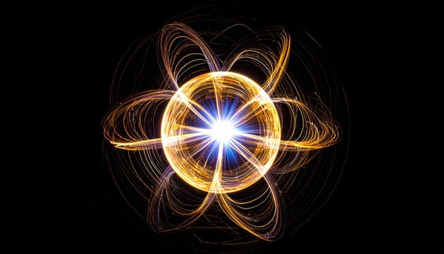 Abstract Glowing Atomic Nucleus with Energetic Orbits.
