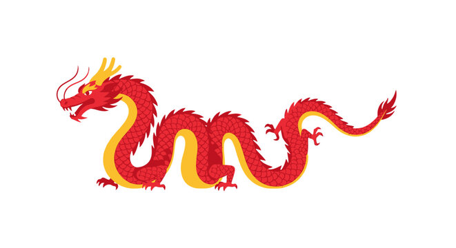 Vibrant red mythical Asian dragon illustration embodying ancient culture and legendary power