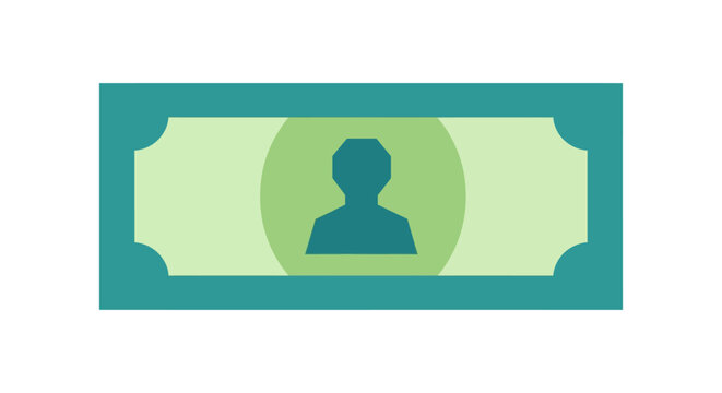 Stylized illustration of a banknote with a person's silhouette, representing financial value and personal worth